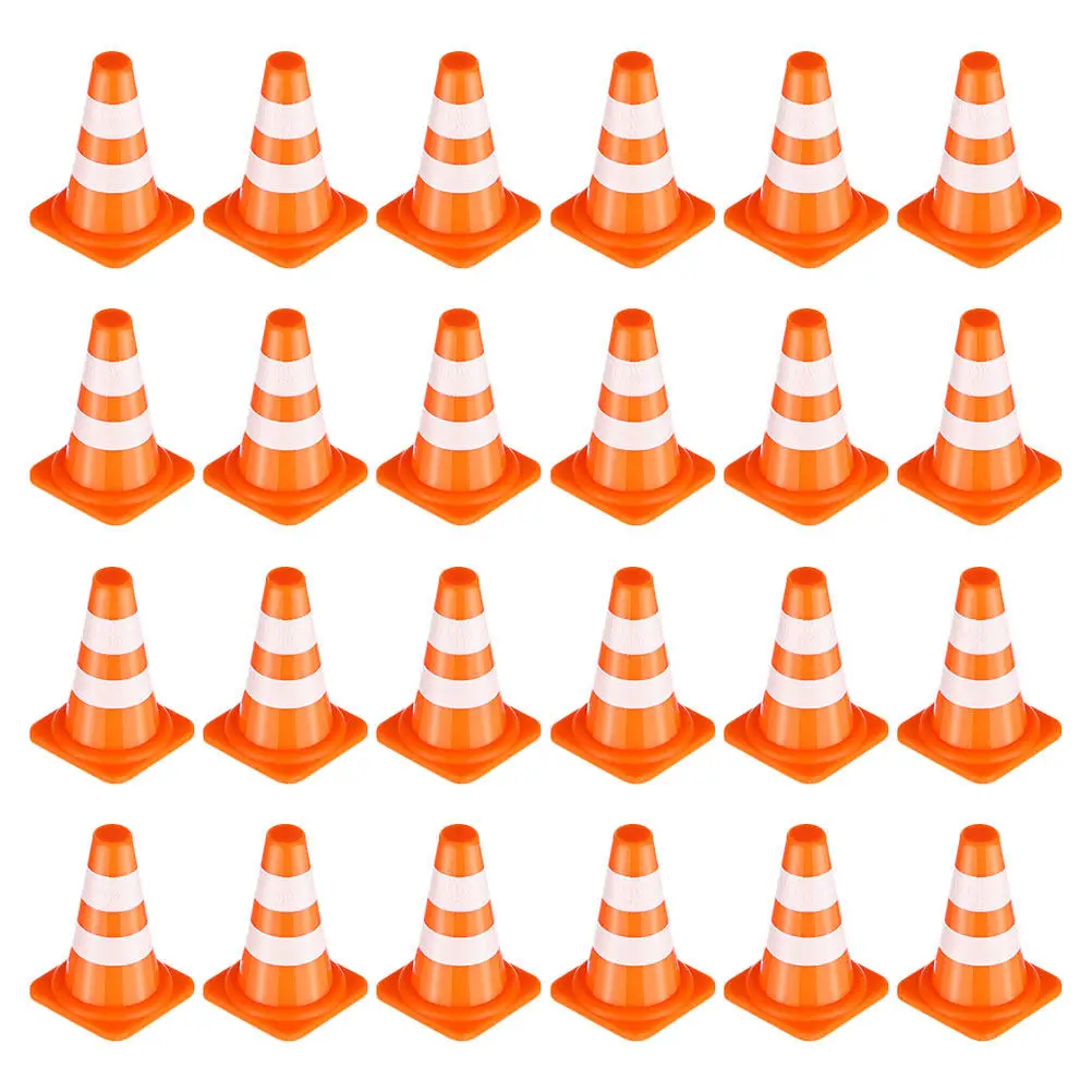 24Pcs Mini Traffic Cones Set Toy Road Barrier For Kid Learning Toys Kids Miniature Orange Construction Barriers