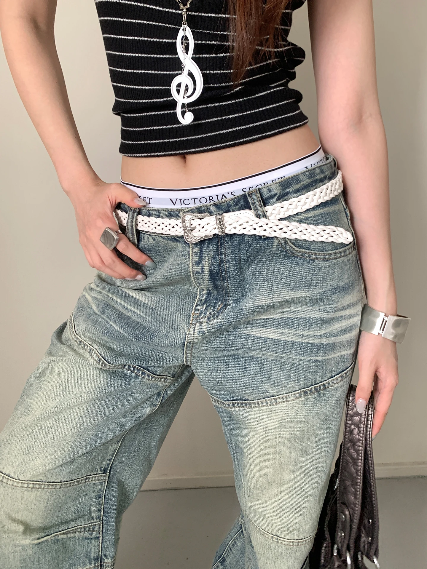 Vintage Punk Hand-Woven Heavy-Duty Belt Women's Designer Punch-Free Metal Buckle Leather Belt With Jeans Belt