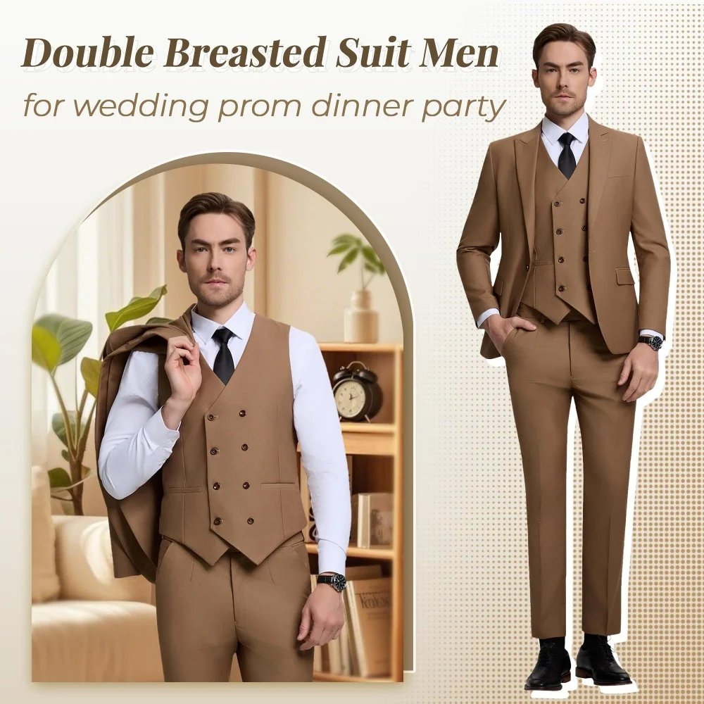 

Men's Green Olive Terno Suit with Peak Lapel 3-Piece Formal Ensemble (Jacket Pants Vest) for Home Party Occasions