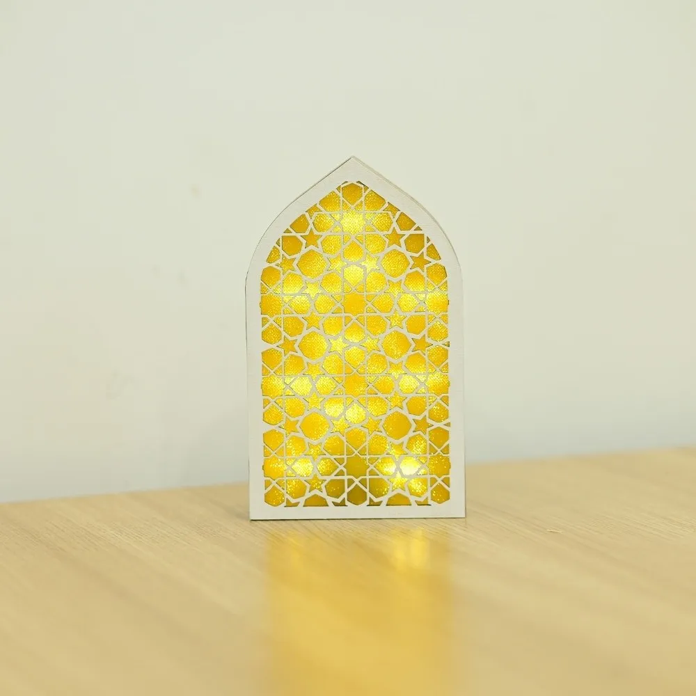 Creative Eid Desktop Ornament LED House-shaped Design Crafts Night Light Ornament Moon Carved Eid