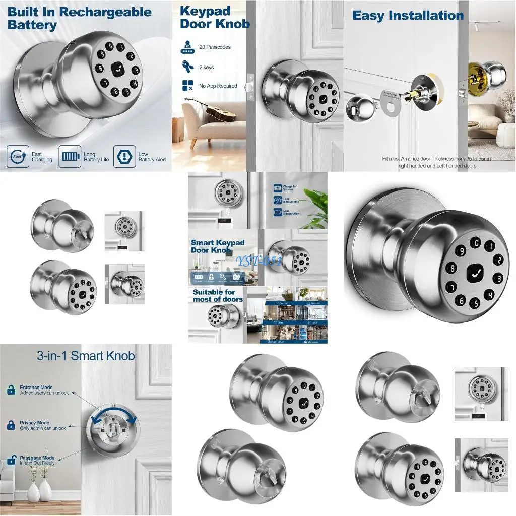 

E15A Keyless Entry Door Lock Front Door Intelligent Door Knob Lock Round Knob Electronic Lock with Password Unlocks Enduring