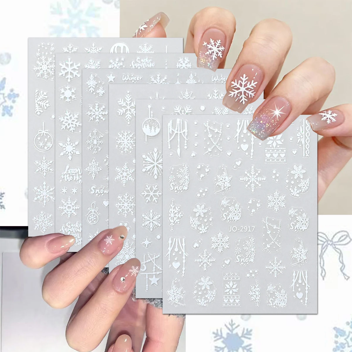 3/6/12 ورقة الأبيض ندفة الثلج مسمار الفن ملصقات مجموعة الشتاء عيد الميلاد الثلوج ذاتية اللصق مسمار الشارات عطلة DIY مسمار الزينة #1