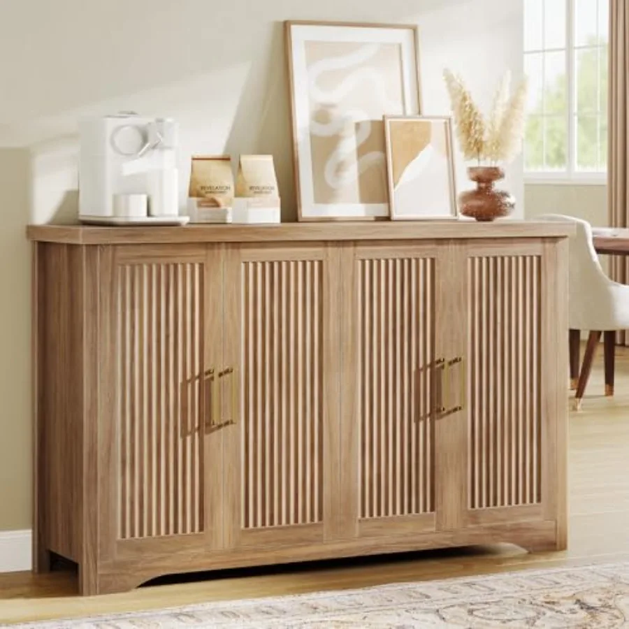 

Буфет с рифленой поверхностью и ящиками для хранения, современный комод с 4 дверцами и регулируемыми полками, деревянный стол для кофе-бара