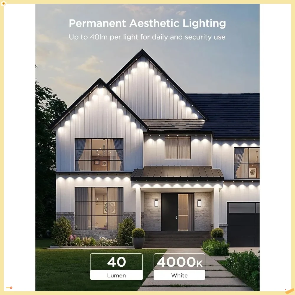 Luzes externas permanentes 2, luzes externas de 100 pés com 72 luzes LED, IP67 à prova d'água, 100 modos de cena com 40lm branco