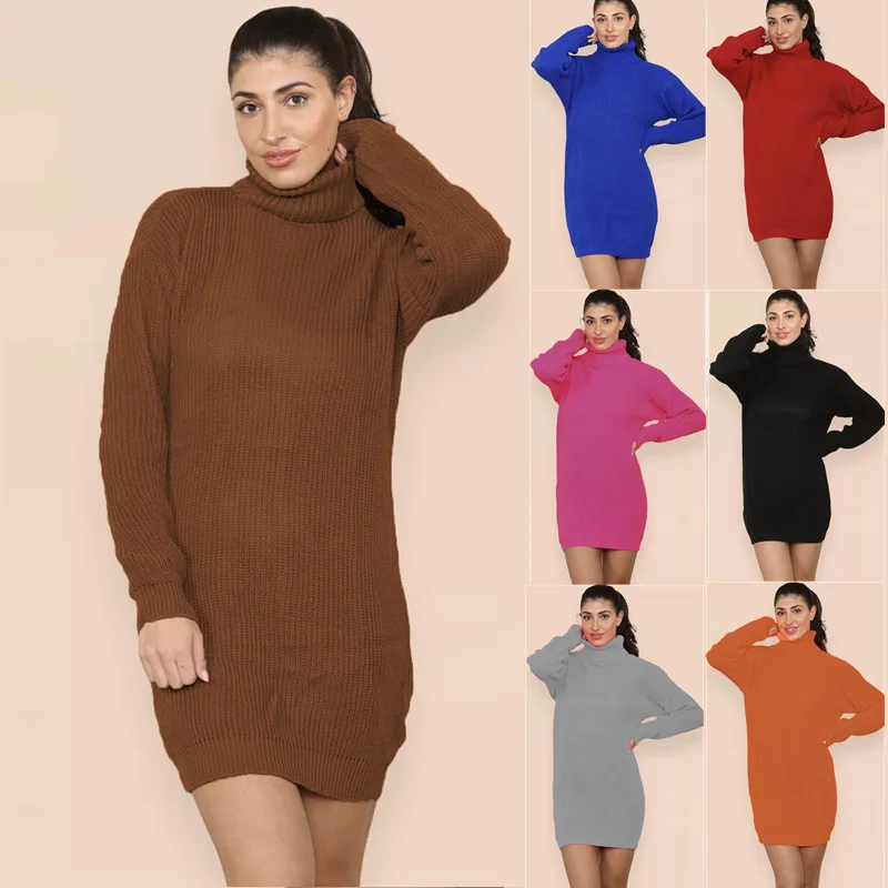Autumn And Winter Women's Knitted Sweater Lapel Solid Color Loose Pullover Medium And Long Sweater Skirt Women