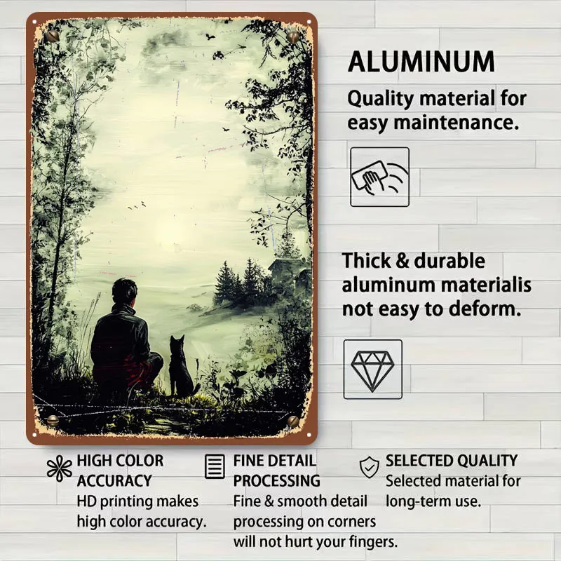 العزلة العتيقة – رجل وكلب في علامات معدنية طبيعية هادئة ملصق عتيق ديكورات المنزل ملحقات بار القهوة ديكور الحائط #4