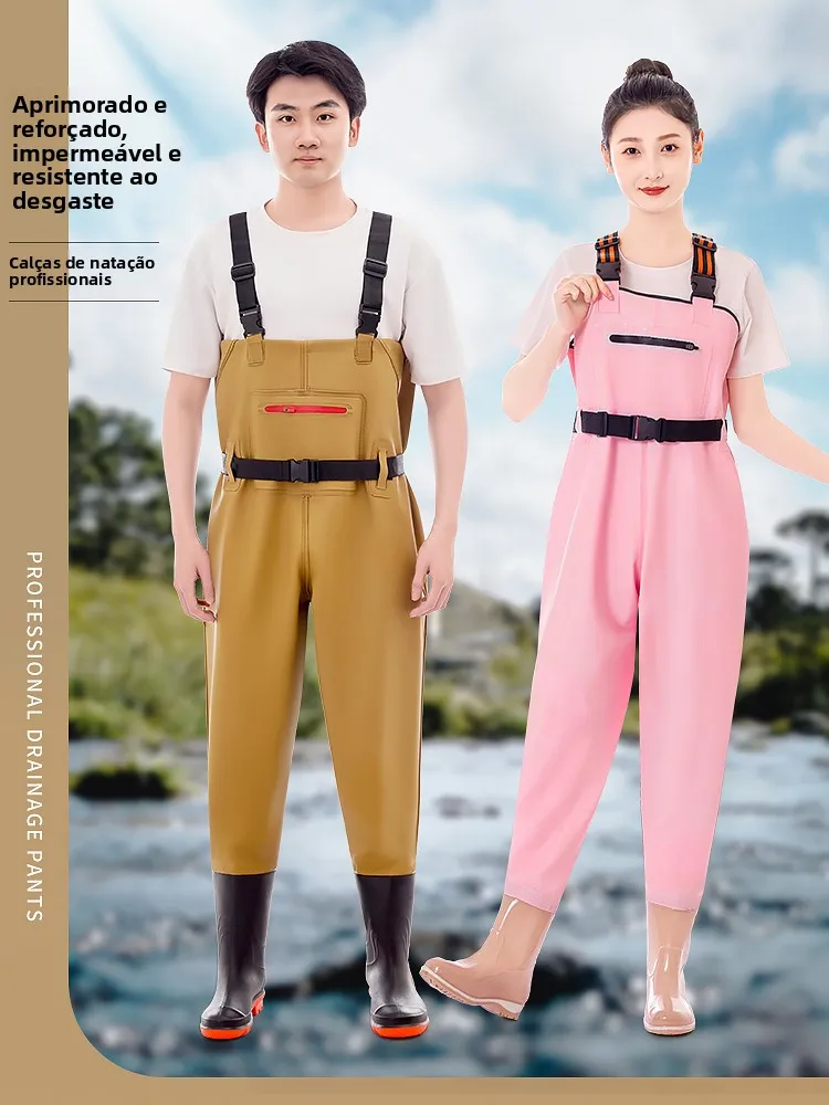 unisex-waist-length-overall-waterproof-fishing-pants-aquatic-equipment-women's-style-knee-high-boot-integrated-seafood-digging