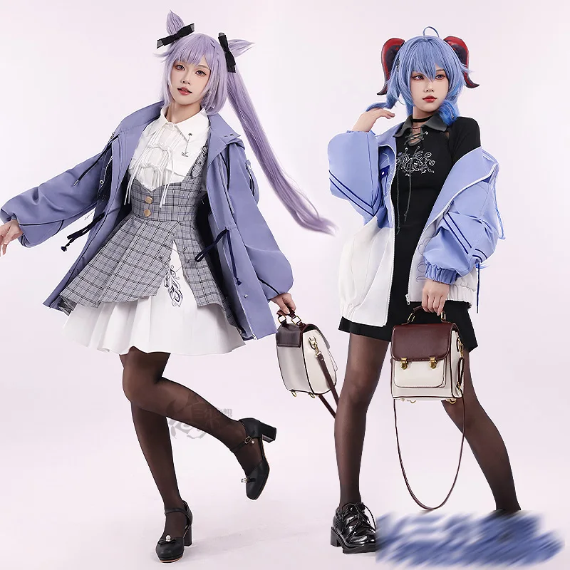 In Stock! Keqing GanYu Daily Cosplay Genshin Impact Liyue  Cute Coat Female skirt full set New Costume C