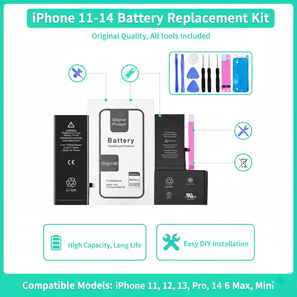 

Аккумулятор для iPhone 11, 12, 13, 14 Pro Max, Mini, с высокой емкостью, 0 циклов замены, для Apple iPhone, с бесплатным набором инструментов для ремонта