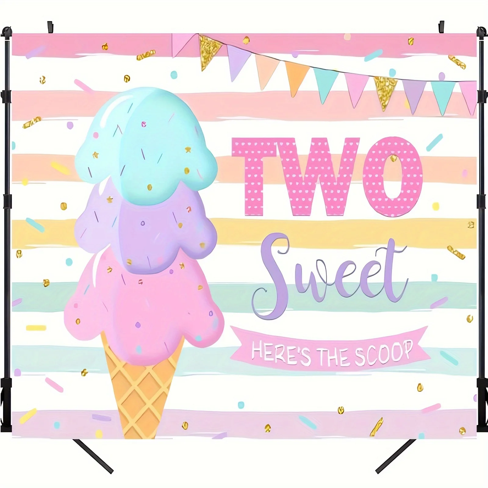 1 person, photography background, Ice cream photography studio background Two Sweet Princess birthdays are exclusive banners