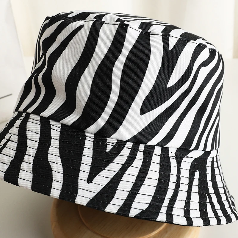 New Fashion Spring Summer Black White Zebra Print Bucket Hat Panama Fisherman Hat For Women Men bob Hip Hop Cap 2023