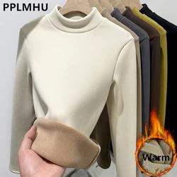 Thicken Half Turtleneck Tops Women Winter Plush Velvet Lined Warm T Shirt Long Sleeve Bottom Blusas Korean Slim Fleece Camisetas