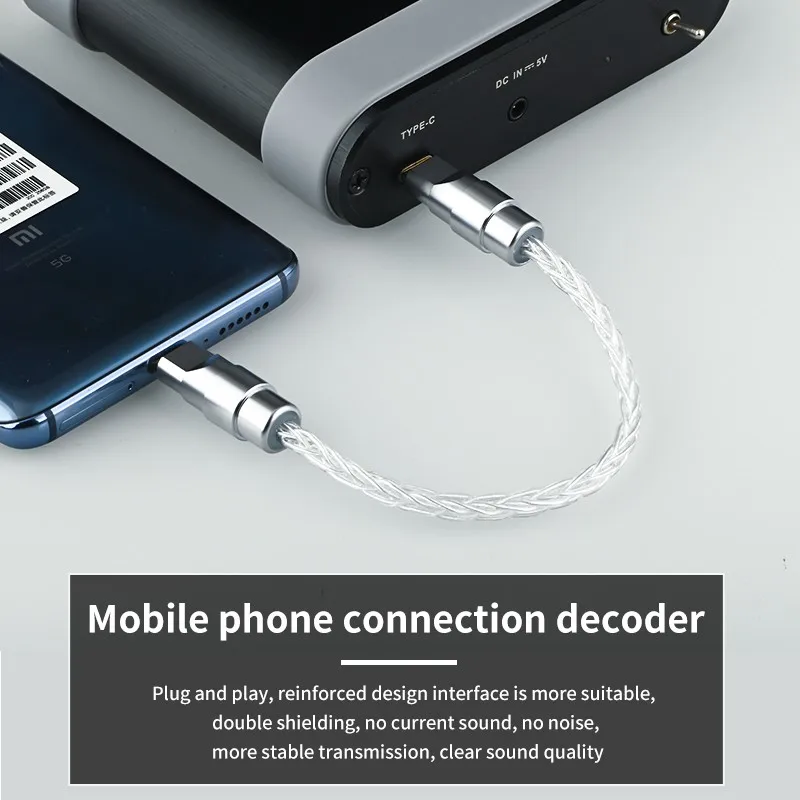15cm sterling silver lighting HiFi type c otg earphone audio cable dac cable decoder usb c phone cable