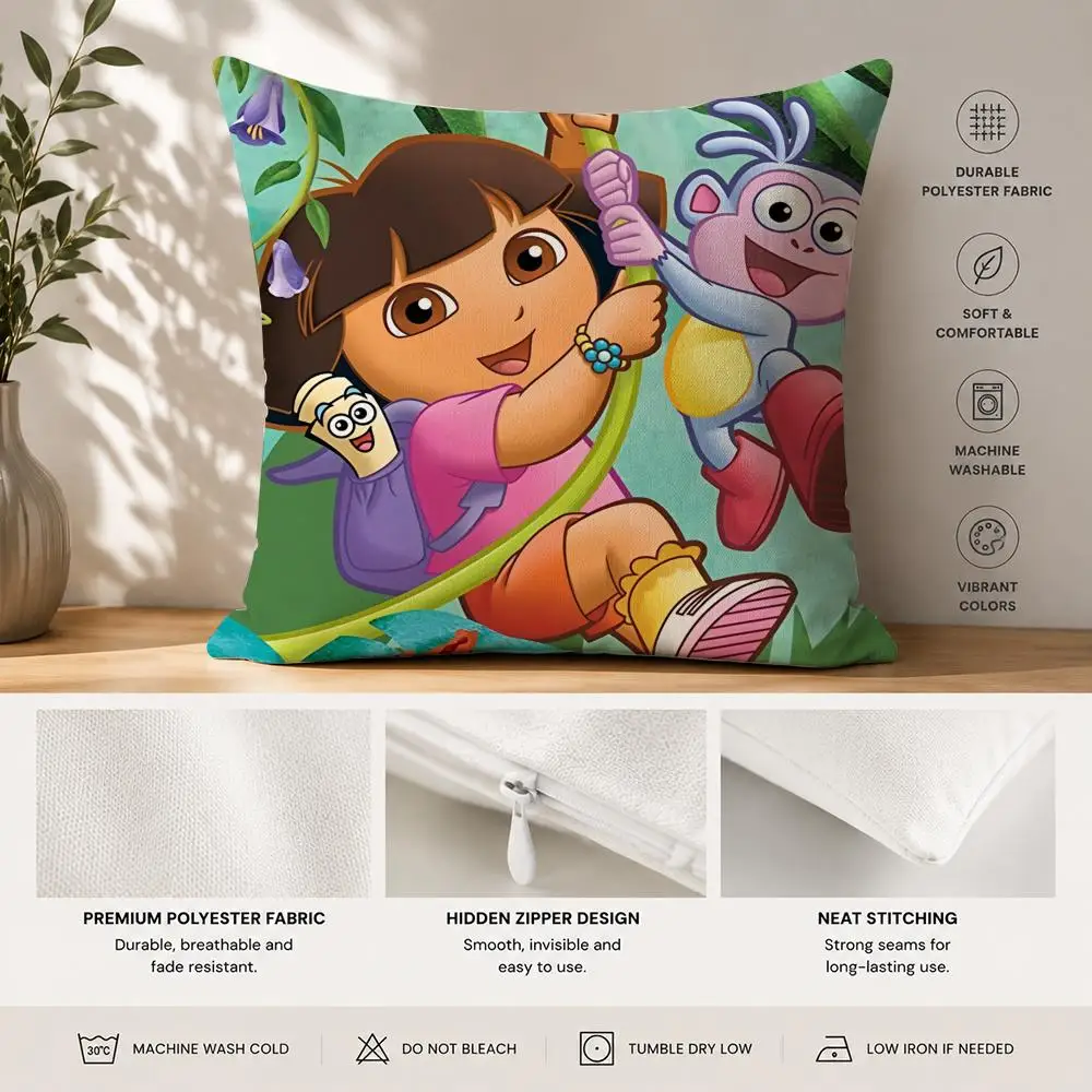 Cartoon D-Dora The ExplorerS Cushion Cover 40x40cm Square Decorative Sofa Cushion Cover Bedroom Living Room Home Decor Gift