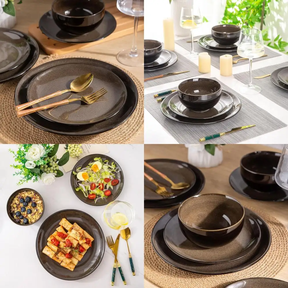 

Stoneware Dinnerware Set for 4, Resistant to Chips and Cracks, Safe for Dishwasher, Microwave, and Oven, Reactive Glaze Design