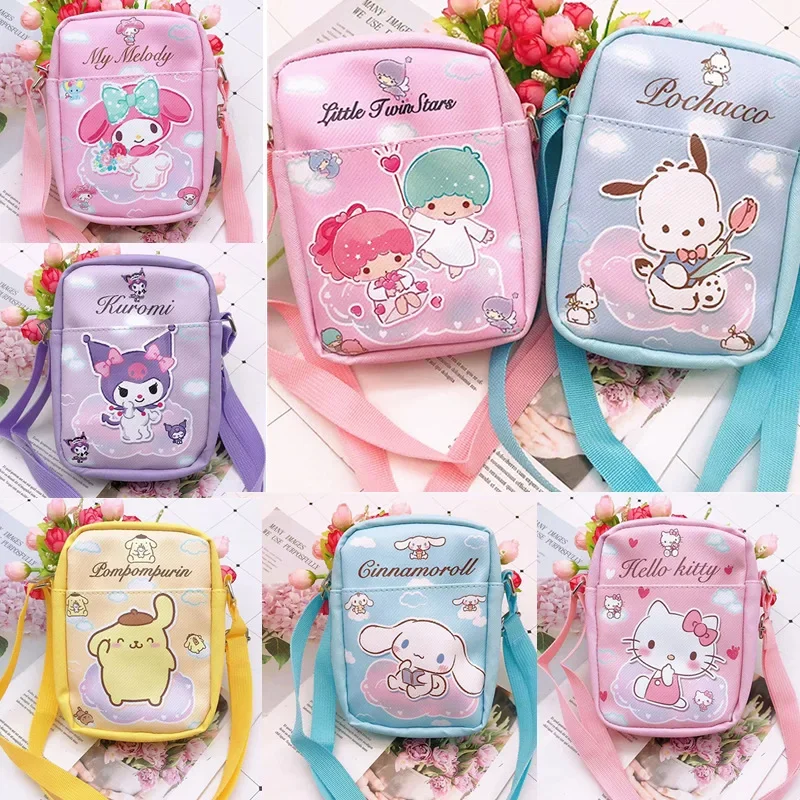 Borse a tracolla a tracolla Hellokitty del fumetto dei bambini zaini portatili carini Kuromi Cinnamoroll Kawaii Girls Coin Pouch