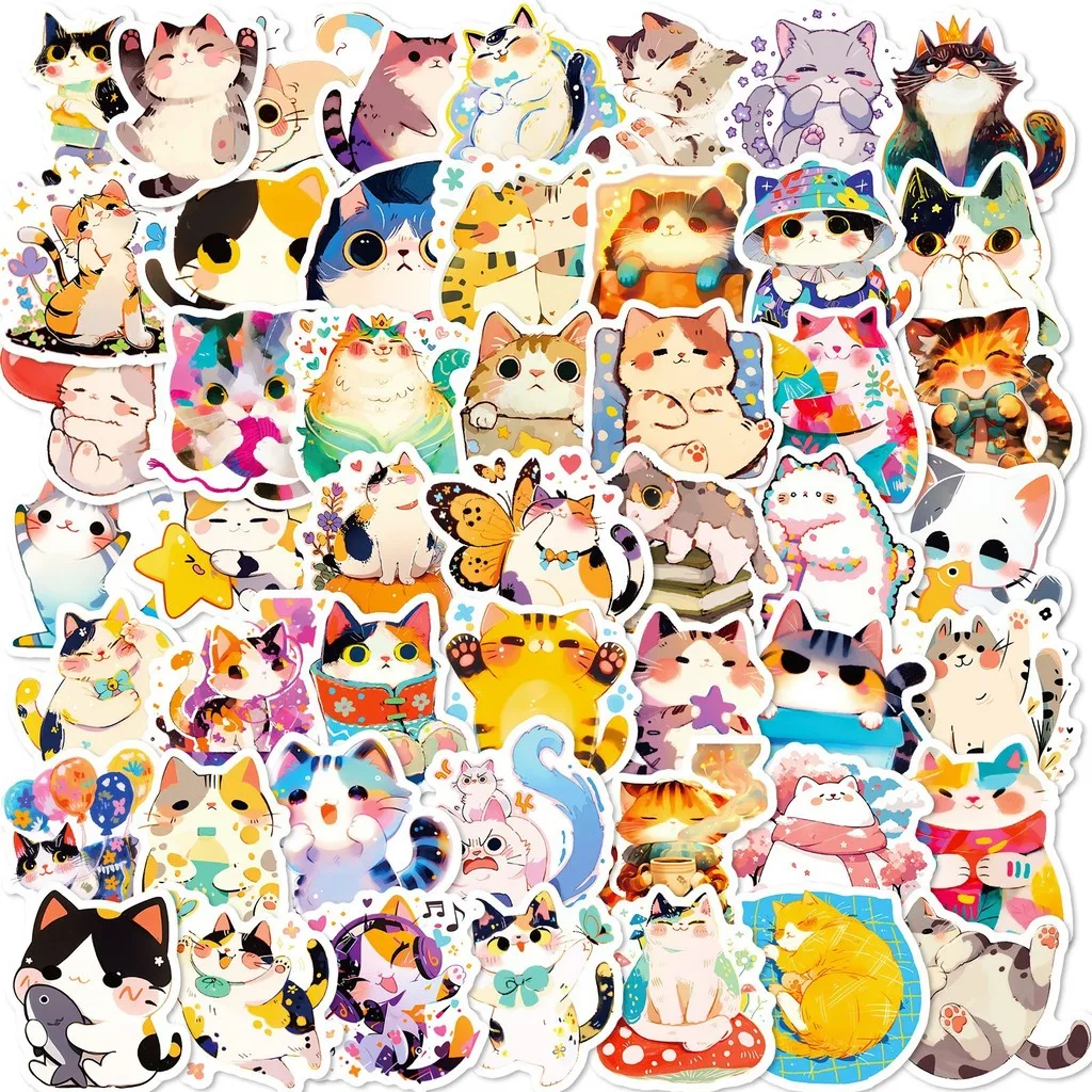 50Pcs Cute Cat Diary Japanese Style Doodle Stickers Lazy Kitten Daily Life Decals for Journal & Tumbler DIY Giajar Sticker Store