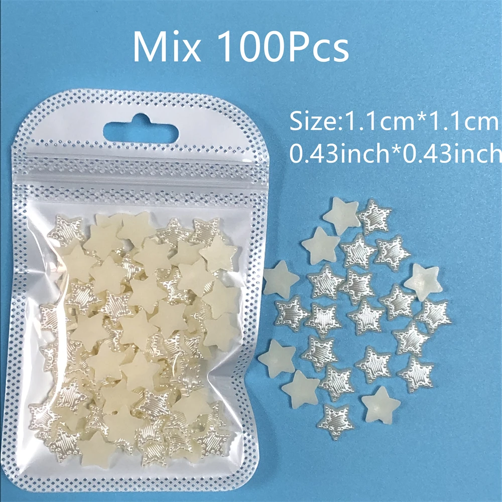 New 100Pcs/Bag Colorful Solid Star Resin Nail Art Charm White Pink Beige 3D Nail Accessories Diy Handmade Decoration Bulk Supply