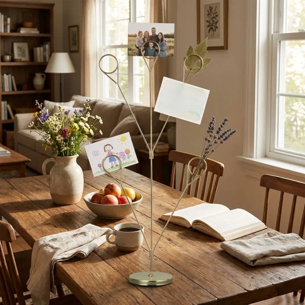 Decorative 5-Branch Photo Holder Metal Picture Holder Metal Seat Clamp Romantic Vertical Display Stand Wedding Table