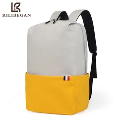 Mochila de Nylon Impermeável para Homens e Mulheres, Bolsa para Computador, Bolsa para Laptop, Viagem, Patchwork, Casual, Marca