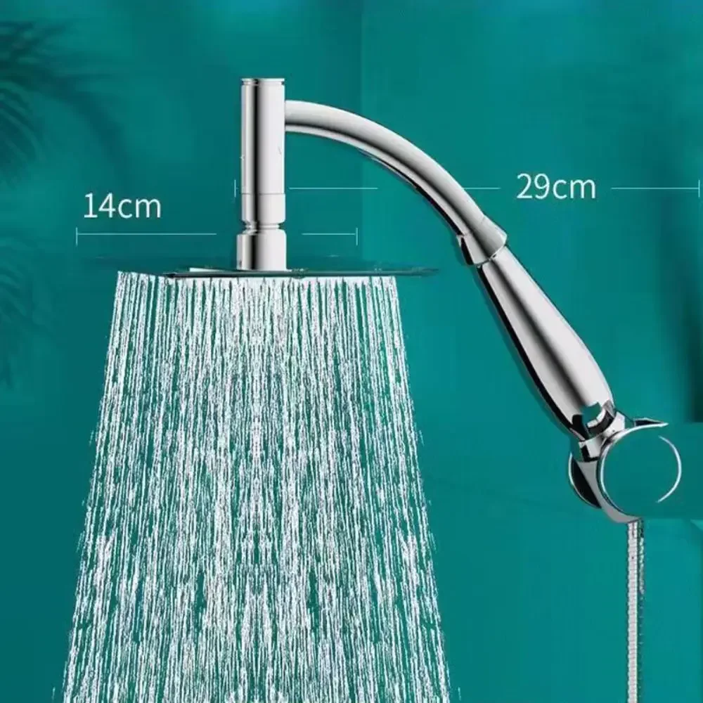 High Pressure Rainfall Shower Head Large Stainless Steel Curved Shower Extension Square Shower Head Extension