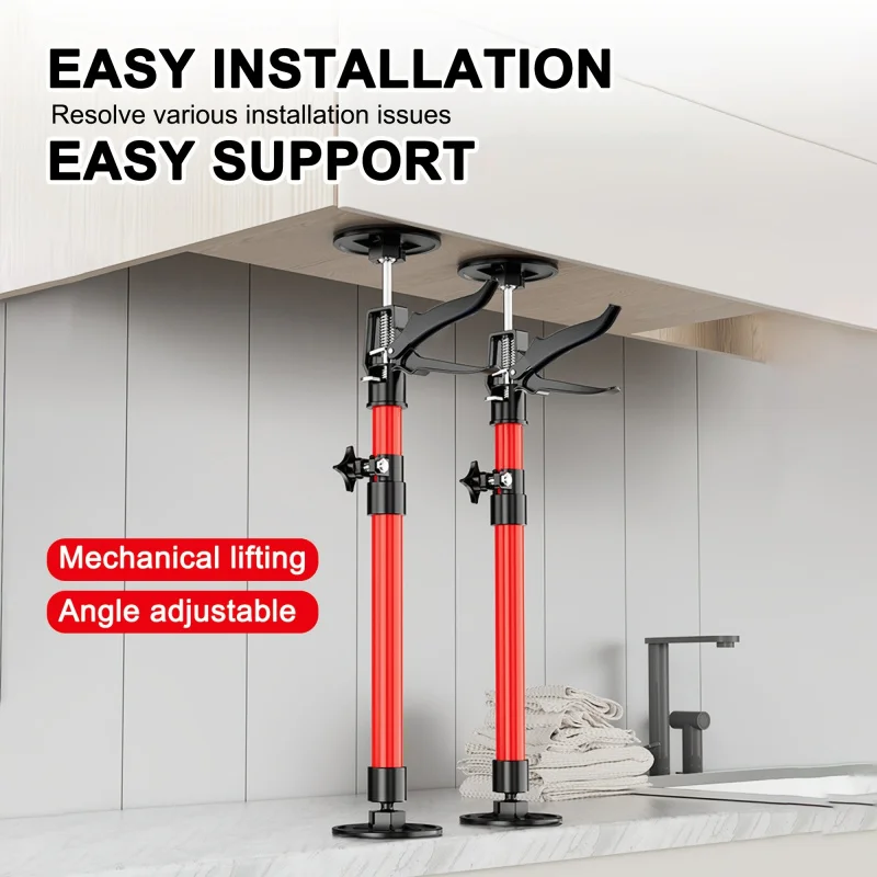 2Pcs Adjustable Support Pole 11.8-45Inch, Steel Third-Hand Support with Anti-Slip Base for Cabinet & Drywall