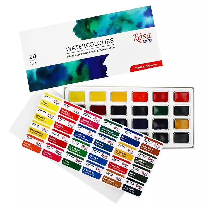 conjunto de pintura aquarela monocromatica para estudantes pintura para criacao bloco completo noite branca arte graduada ucrania 16 ou 24 cores 01