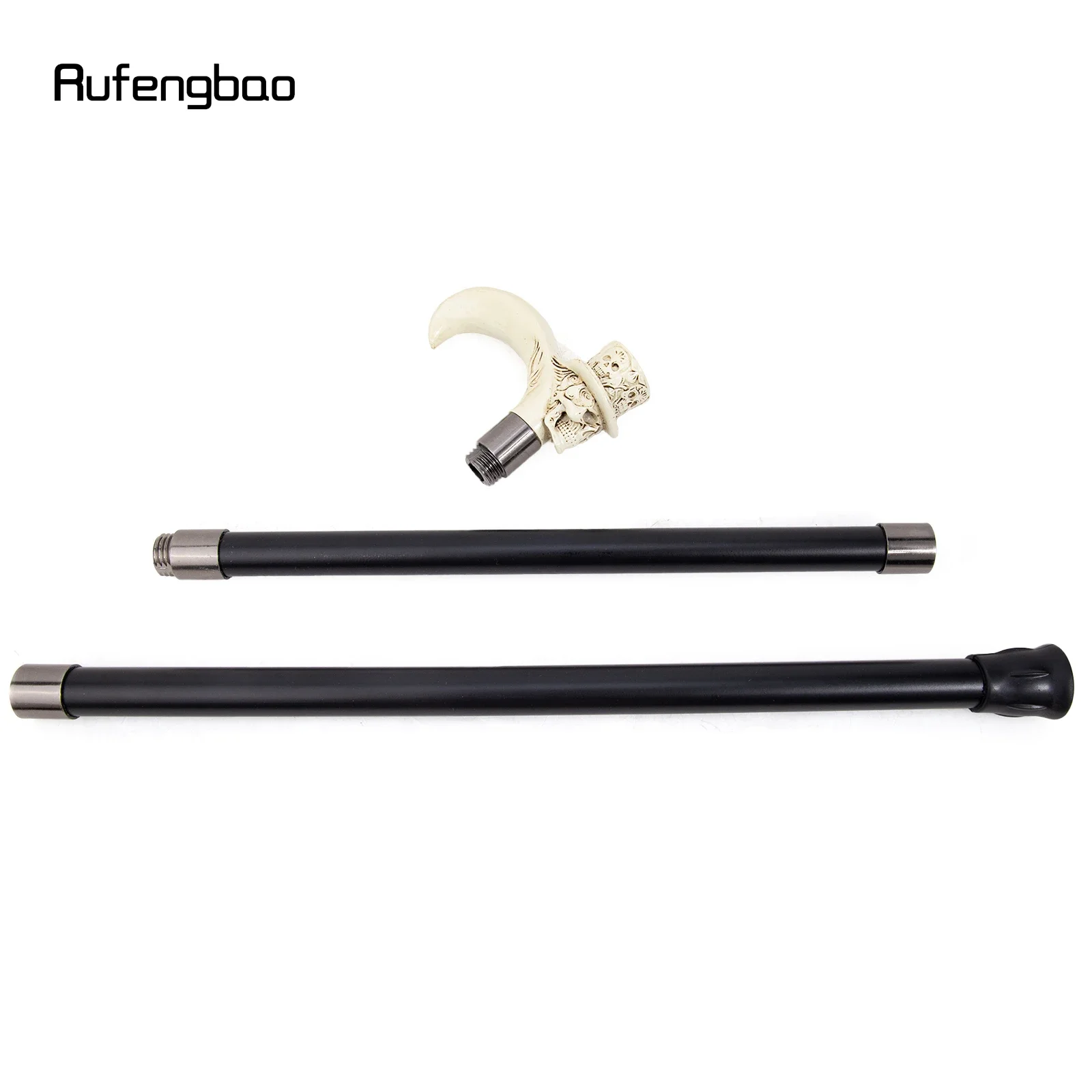 White Hat Skull Head Long Handle Walking Cane Fashion Cane Decorative Cane Halloween for Cosplay Parties Walking Stick 93cm