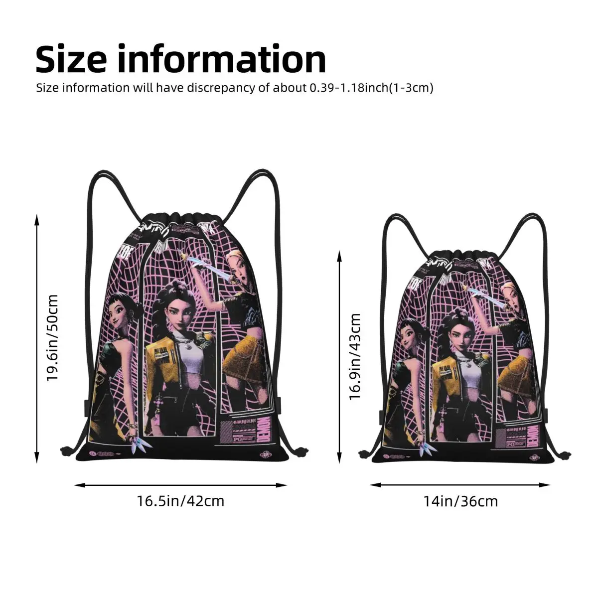 حقائب برباط من Huntrix Kpop Demon Hunters حقيبة ظهر رياضية للصالة الرياضية حقيبة سلسلة مقاومة للماء لليوجا