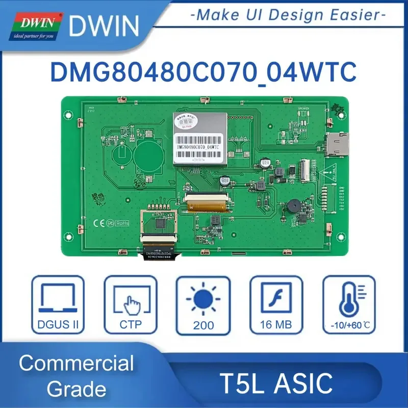 DWIN Modul LCD 7 Inci 800*480 RS232/TTL HMI Layar Panel Sentuh Komersial Layar TFT UART Pintar DMG80480C070-04W
