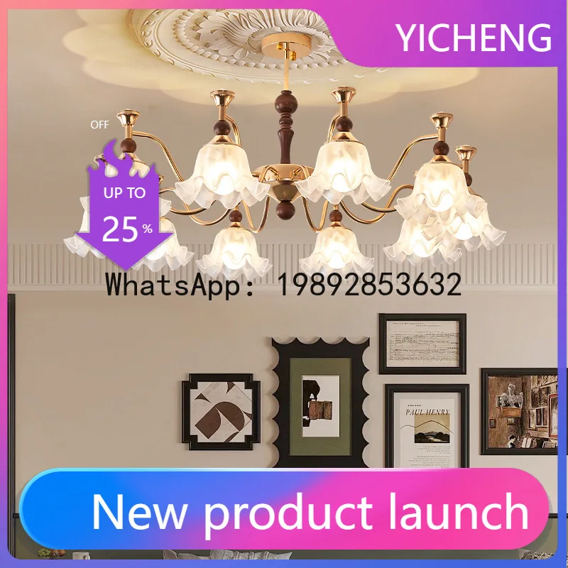 

PYJ American retro living room chandelier bedroom dining room lamp French medieval style with projection spotlight