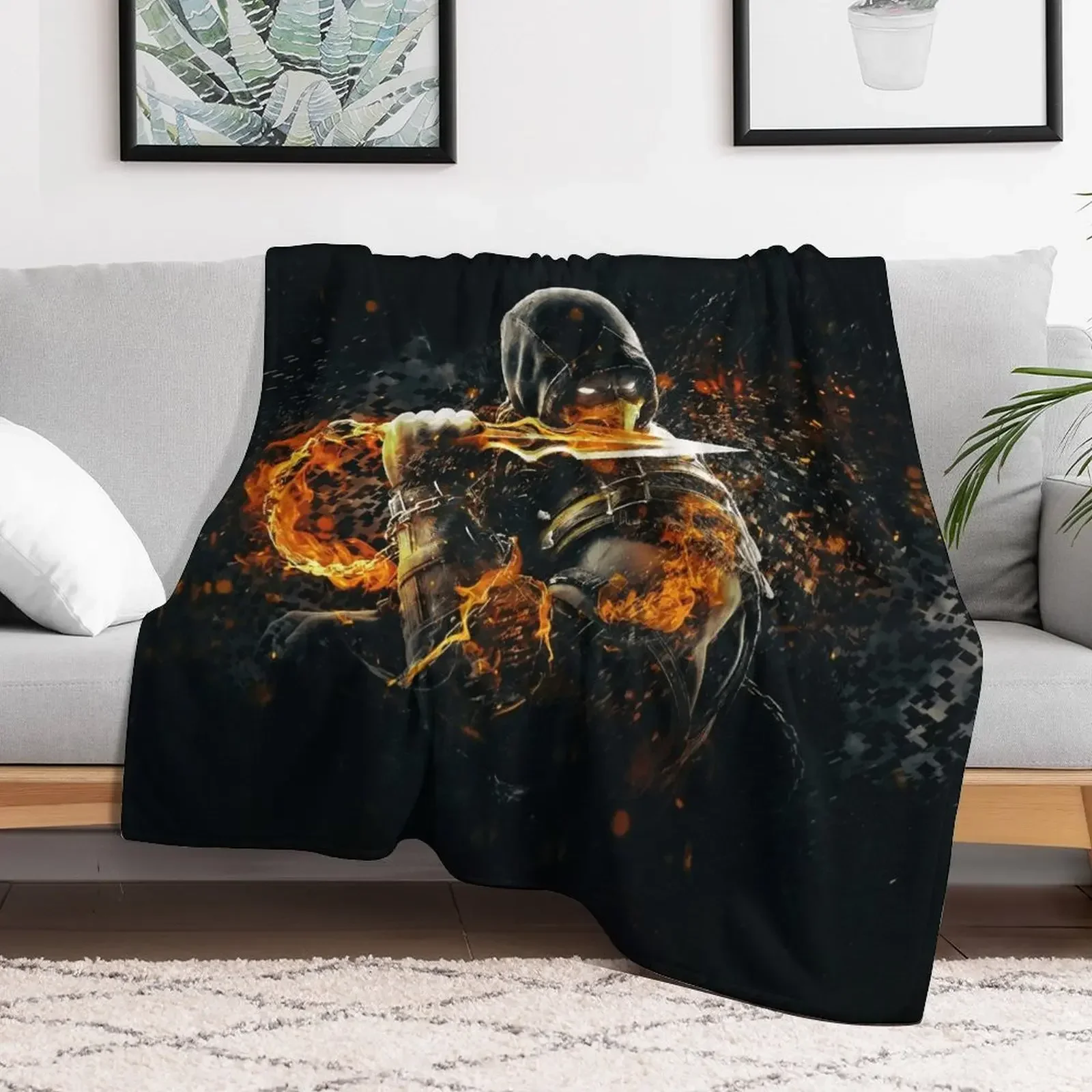 

Mortal Kombat X Scorpion on Fire Throw Blanket Thermal Luxury Thicken Weighted Blankets For Sofas Blankets Single Baby Blankets