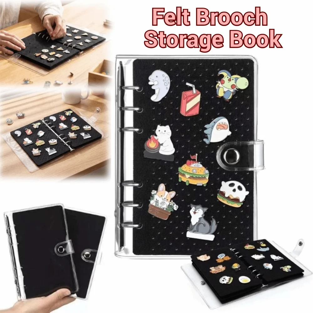 6 Pages Felt Brooch Storage Book Space Saving Dust-proof Badge Charms Organizer Large Capacity Creative Brooch Display Board