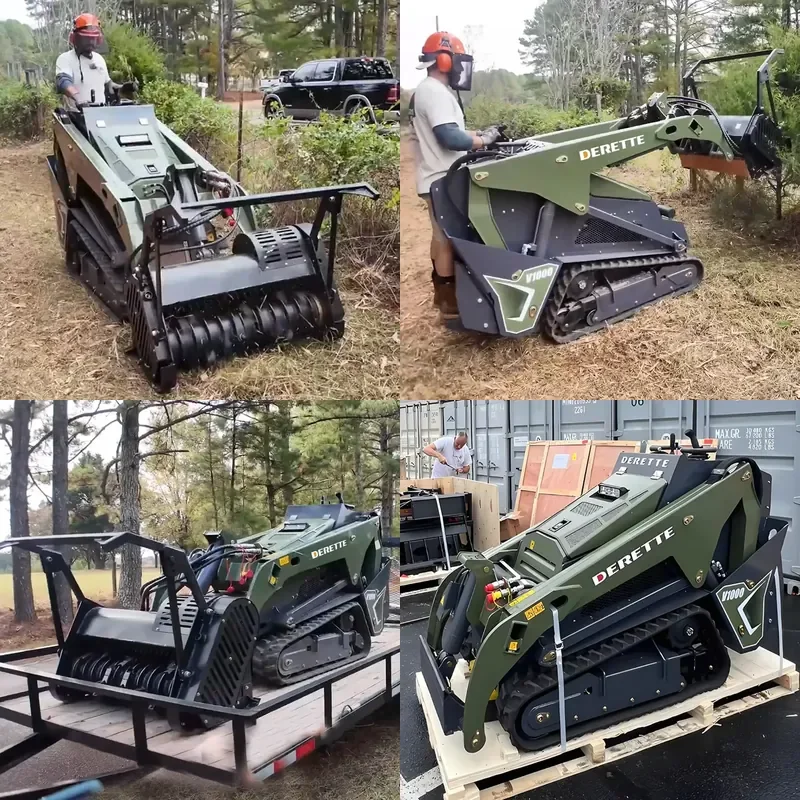 Derette V1000 Construction Agricultural Compact Track Skid Steer Mini Skid Steer Loader with Forestry Mulcher