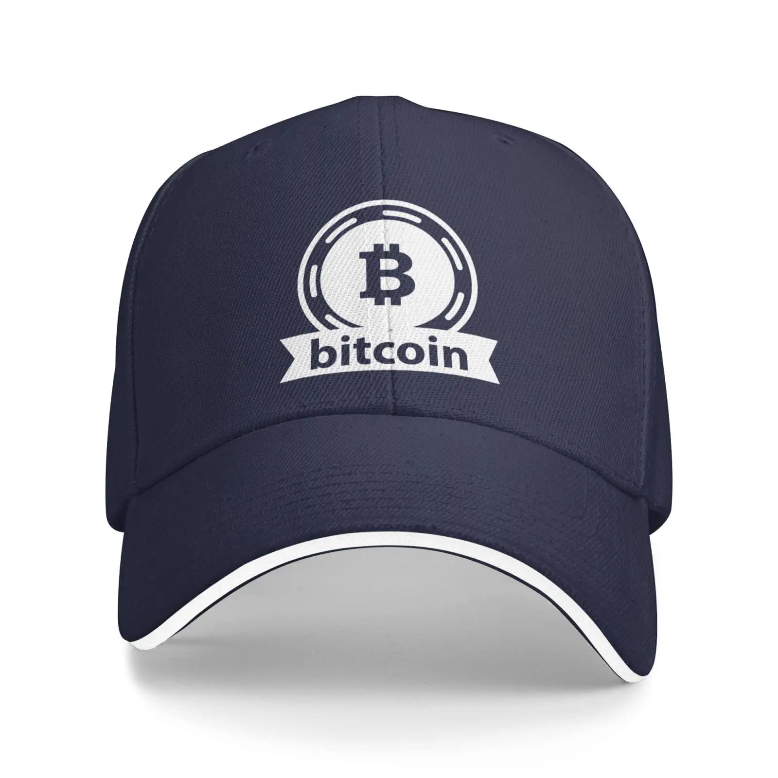 Bitcoin Logo Hat Mens Womens Classic Baseball Cap Trucker Hats Summer Caps Adjustable Sunhat Navy Blue