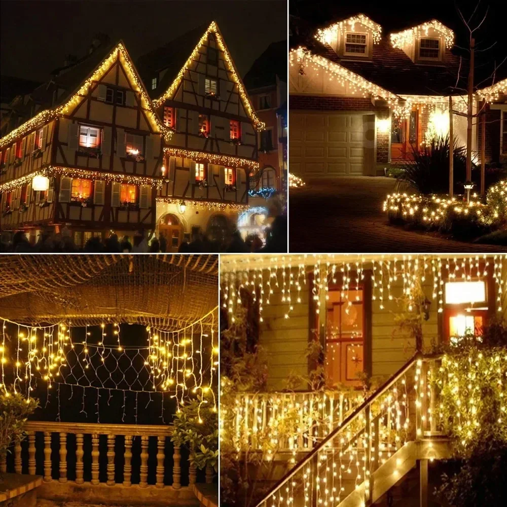 Decorações de natal para casa ao ar livre led cortina sincelo luz da corda rua guirlanda na casa inverno 3m-35m decoração de ano novo