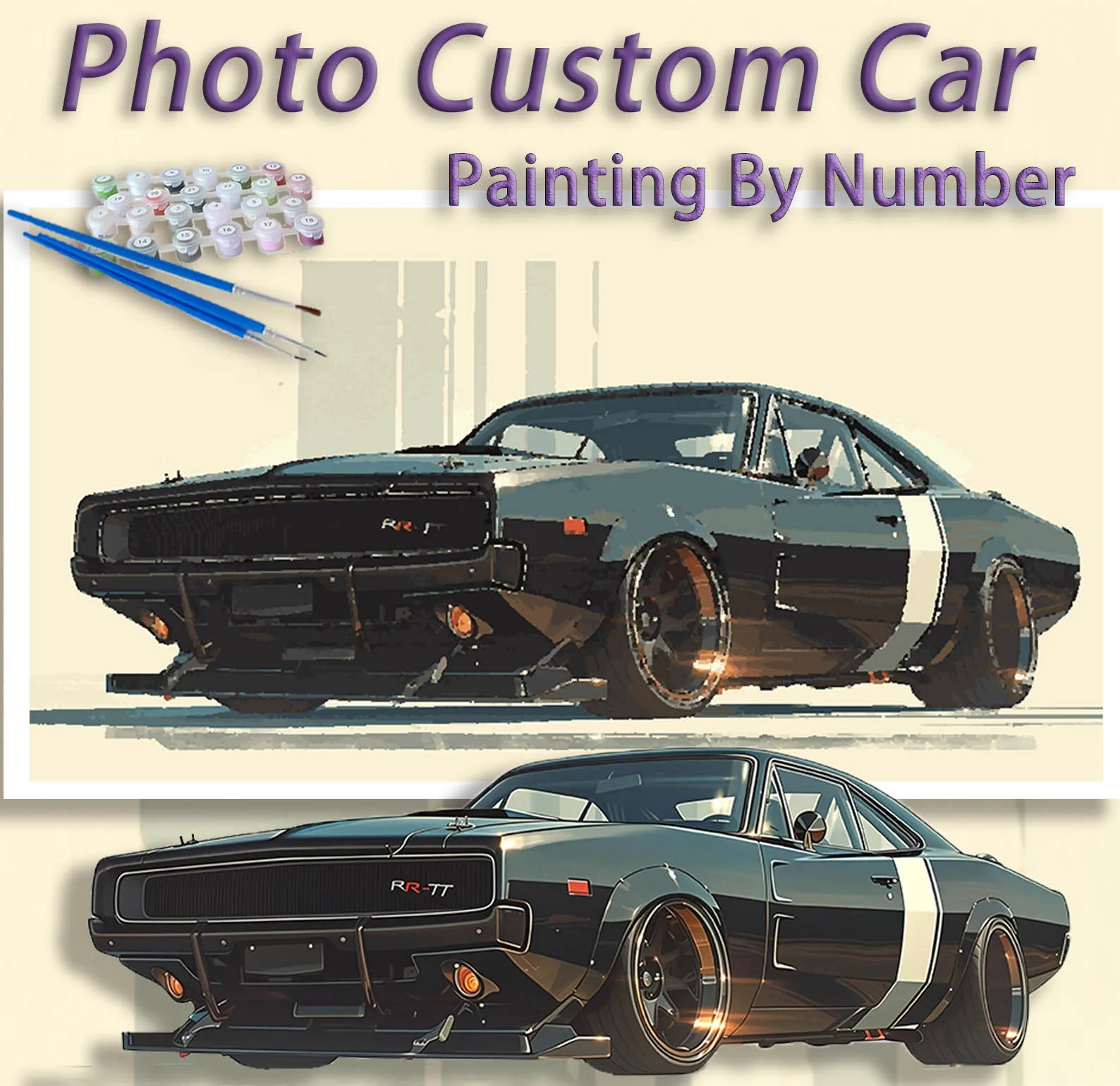 

Photo Custom Car Paint by Numbers Oil Adult14+Beginners,24/36/48C DIY Acryl Cotton Canvas,NoFrame Gift Painting Kits