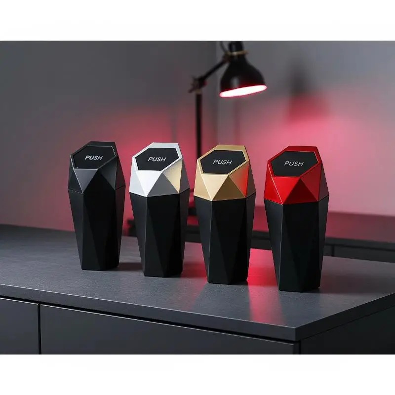 Car Interior Mini Trash Can Storage Box With Lid Universal Car Organizer Accessory Car Cup Holder Trash Can Desktop Storage Box