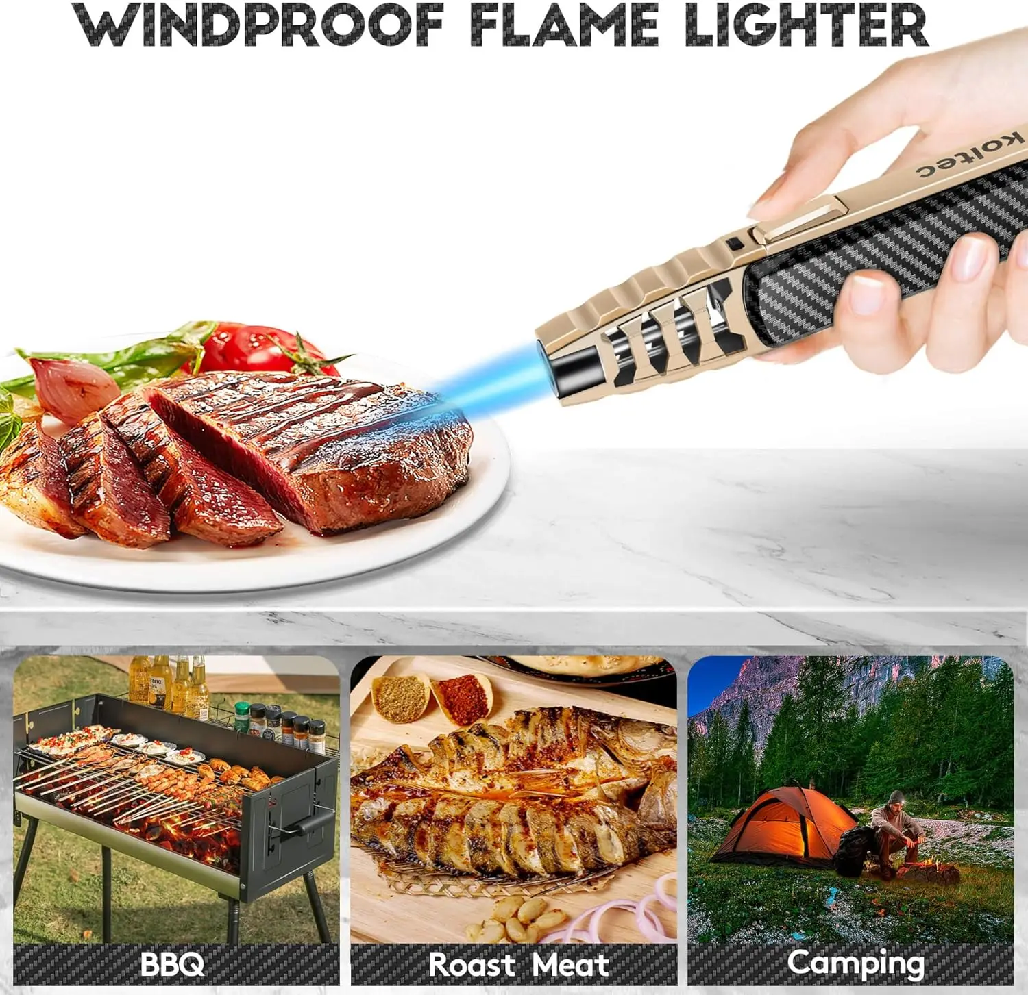 Butane Torch Outdoor Windproof Cooking Lighter, Refillable Jet Flame Kitchen Butane Lighter with Safety and Fire Lock, Gift - Detail 1