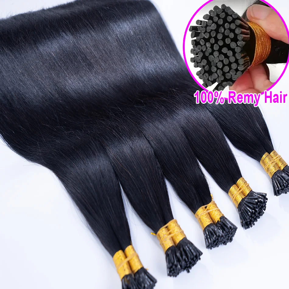 I Tip Hair Extension Straight Human Hair Extension 0.9g/Strand Natural Color Human Hair Extension 18