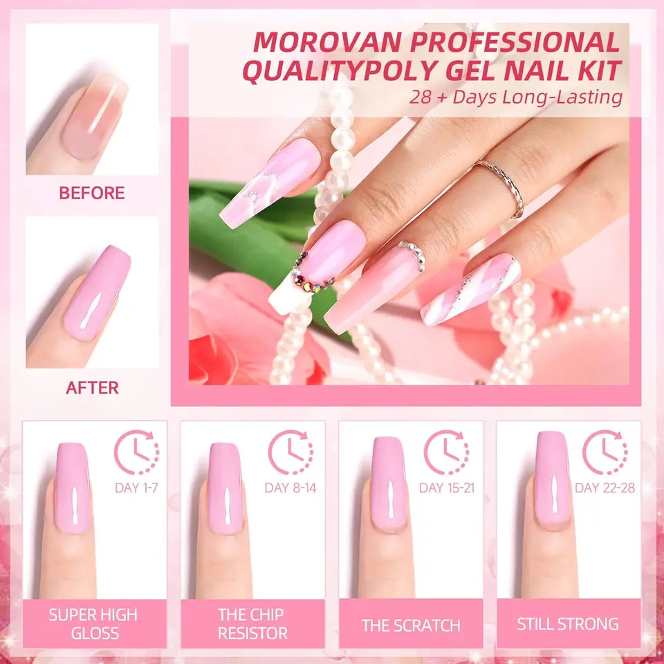 Gel de uñas poly - 15ml de gel de extensión poly, 0.5 onzas, set de colores, gel constructor de larga duración para principiantes 2