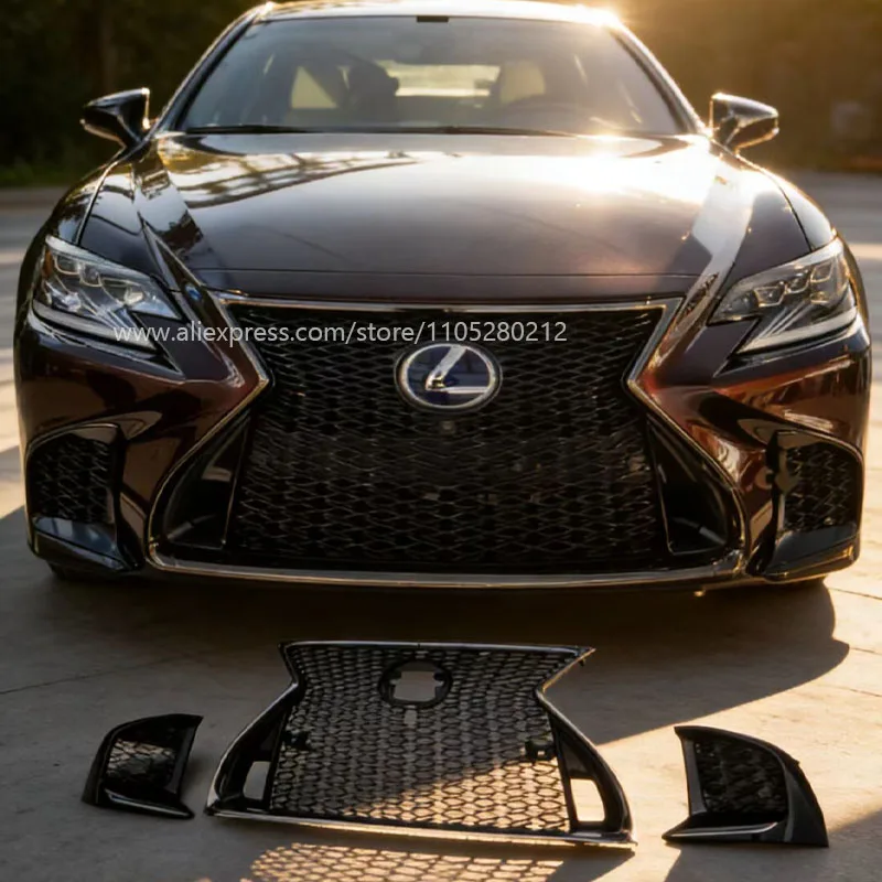 Compatible with 2018-2020 Lexus LS350/500, Glossy Black Honeycomb Front Grille, Flagship-Level Front Face Upgrade