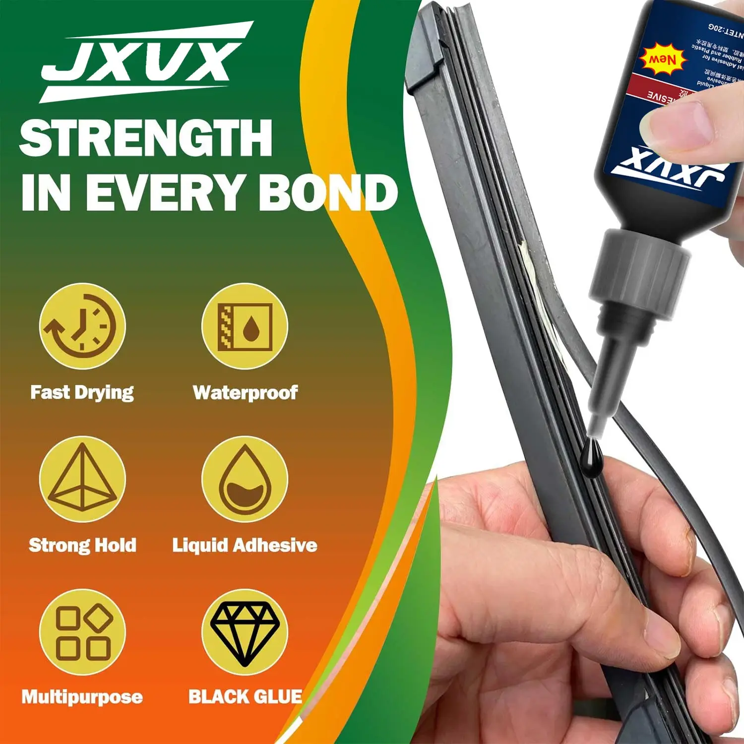 JXVX 20g 480 Black Super Glue Black Cyanoacrylate Instant-Dry Adhesive Professional-grade universal liquid adhesive for rubber, leather, and tires. Includes precision dispenser, 1-3 pcs.