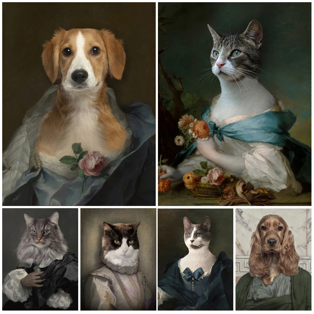 

Funny Dog Cat Miss Lady Animal Vintage Wall Pictures For Living Room Nordic Poster Wall Art Canvas Painting Home Decor Unframed
