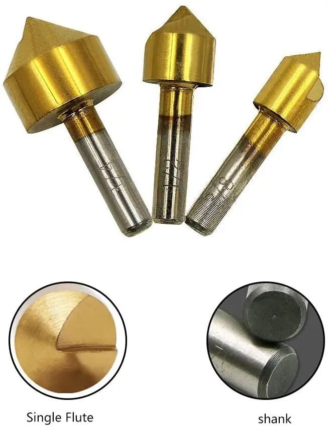 3 Phủ Titan Countersinks Mũi 82 Độ Đơn Sáo Chamfering Cắt Chamfer Kẹp Mũi Khoan | 3/8 "1/2" 3/4"