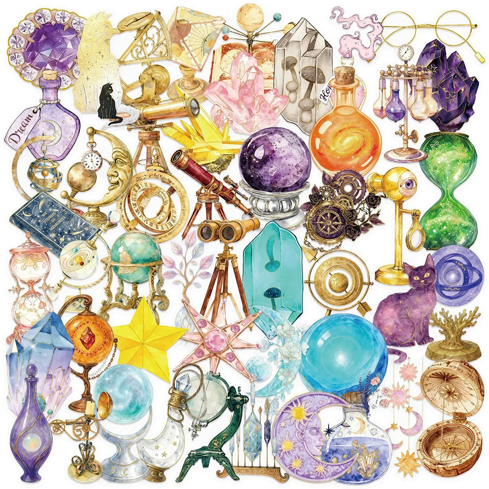 

10/30/50pcs Transparent Star Gazing Magic Planet Series Stickers Vintage Aesthetic Cartoon Sticker Laptop Suitcase Phone Decals