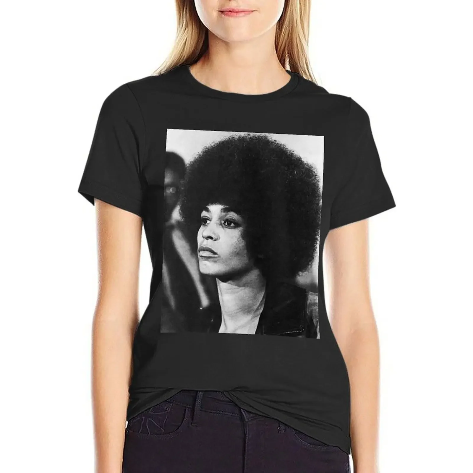 

Angela Davis 60s Black Panthers Photo T-Shirt female plain summer tops animal prinfor white t-shirts for Women