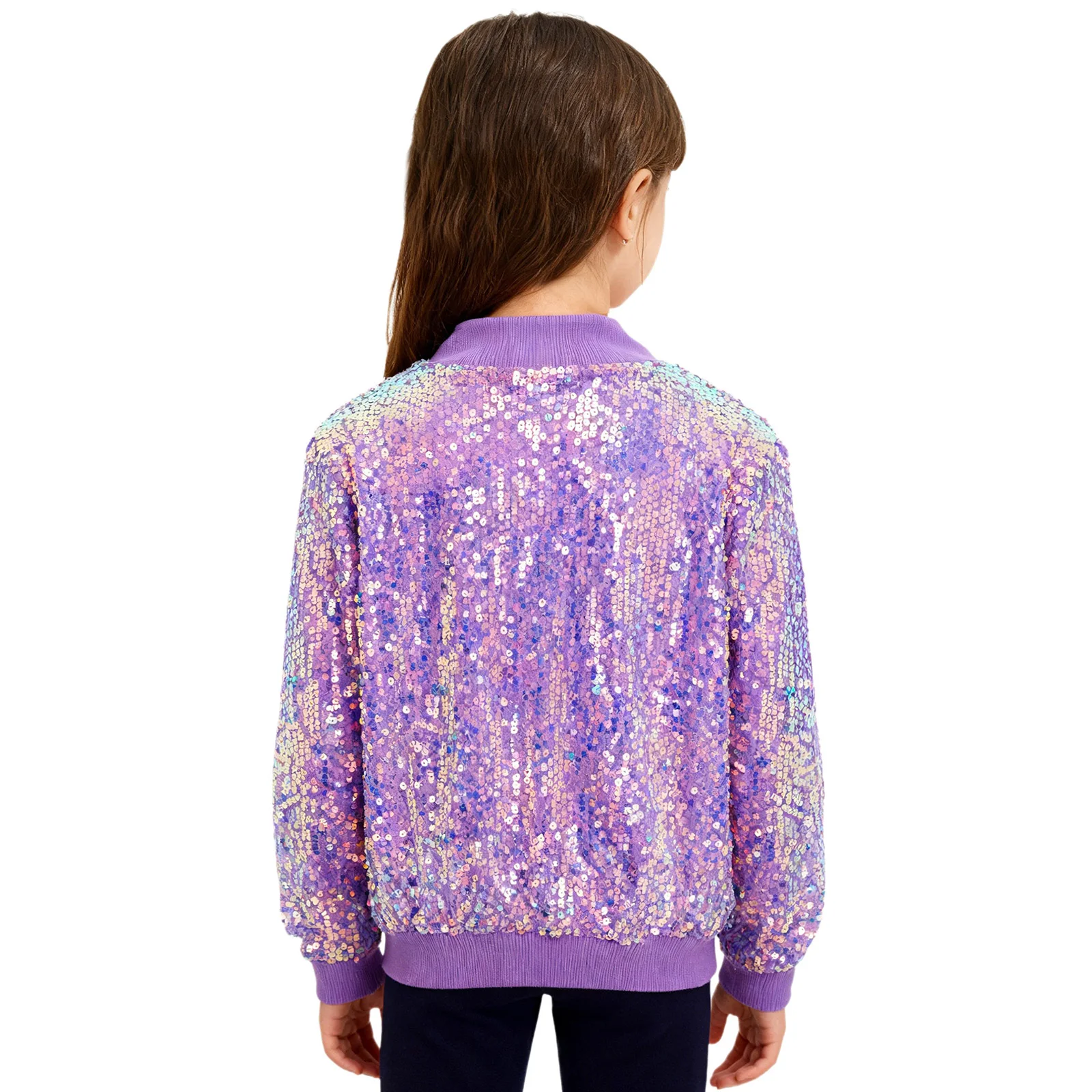 Veste à paillettes scintillantes pour enfants filles, haut de danse Jazz Hip-hop, manteau à fermeture éclair à manches longues pour salle de bal, spectacle sur scène, Streetwear