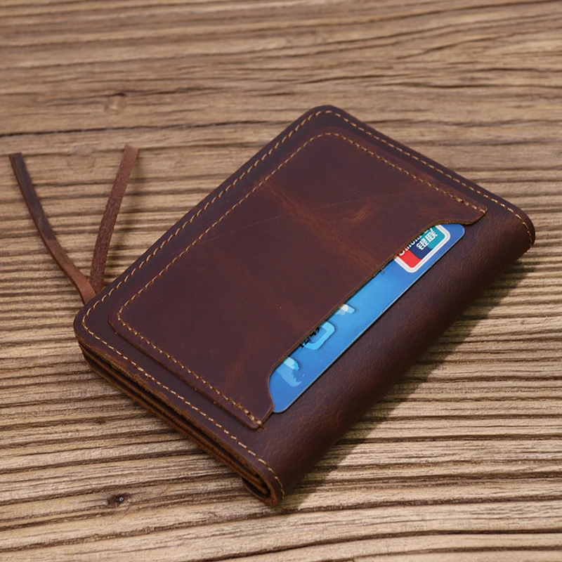 100% echtes Leder Brieftasche Für Männer Männlich Marke Vintage Handgemachte Kurze Kleine männer Geldbörse Karte Halter Mit Zipper Münzfach tasche – Detail 15