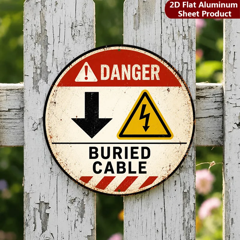 CIFBUY Vintage Underground Cable Warning Sign Aluminum Wall Art, Waterproof Durable Metal Plaque for Garage Cafe Home Decor